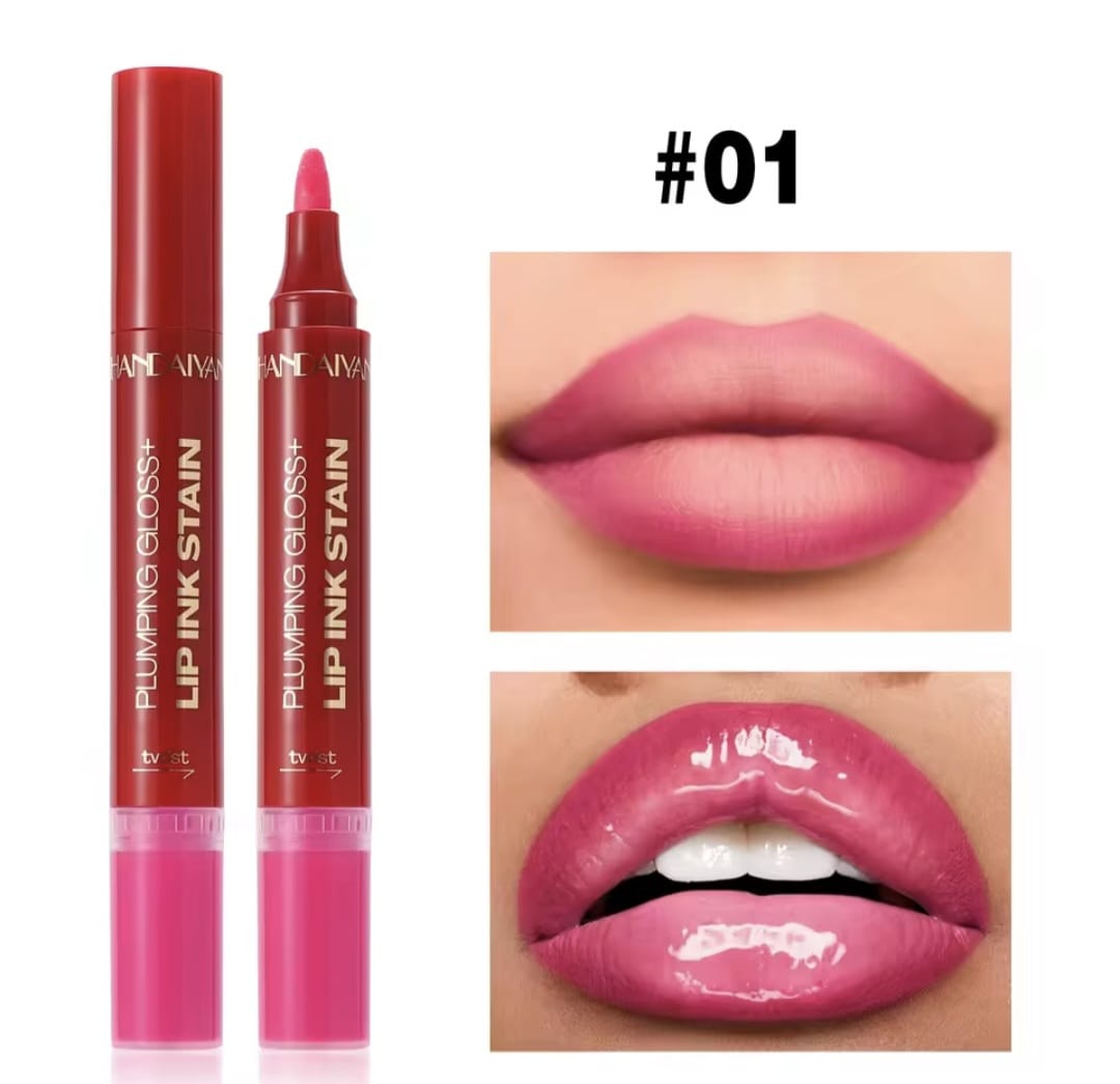 Labial 2 en 1 Handaiyan: Tinta de Larga Duración + Brillo Voluminizador (Plumping Gloss)
