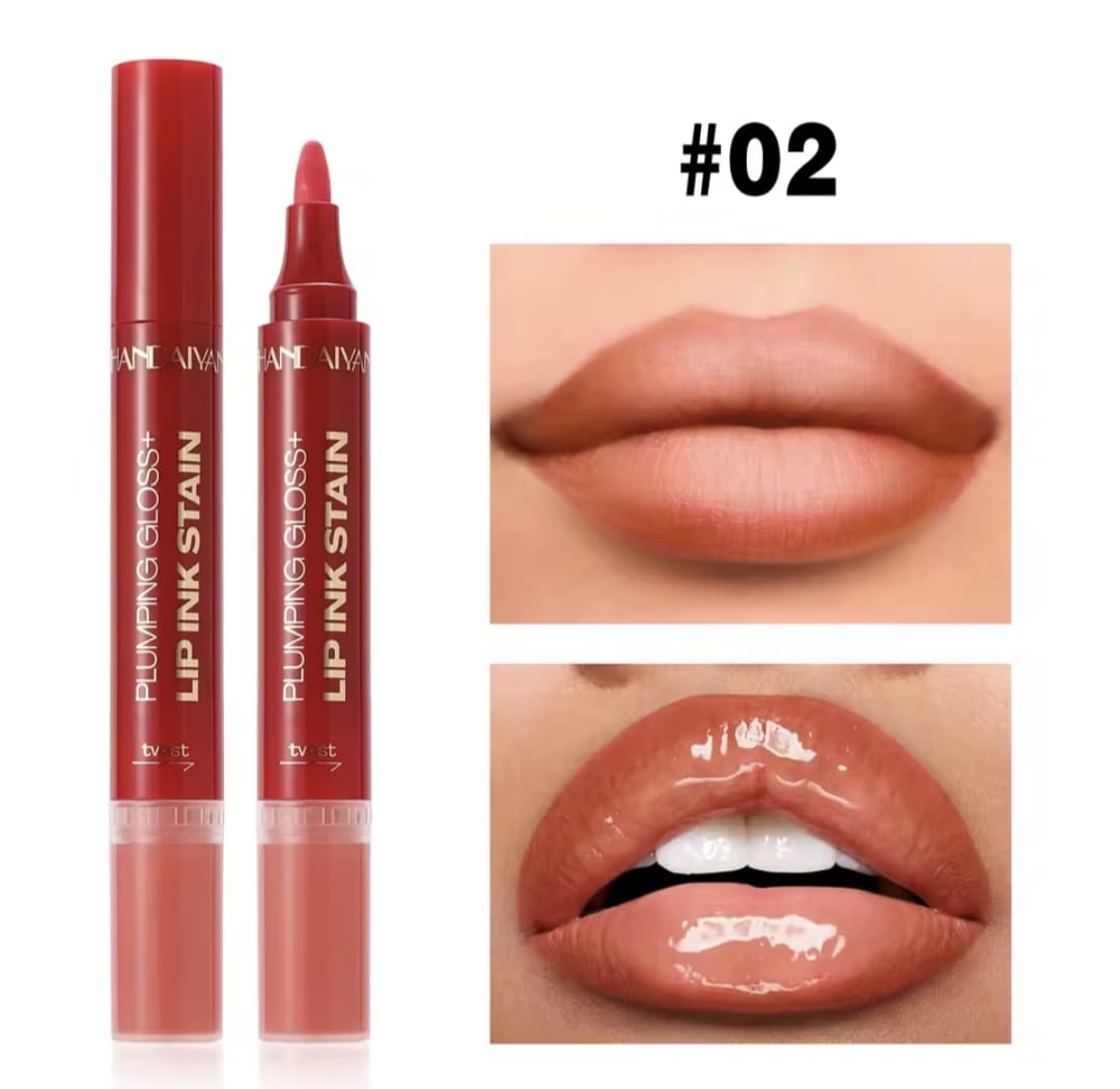 Labial 2 en 1 Handaiyan: Tinta de Larga Duración + Brillo Voluminizador (Plumping Gloss)
