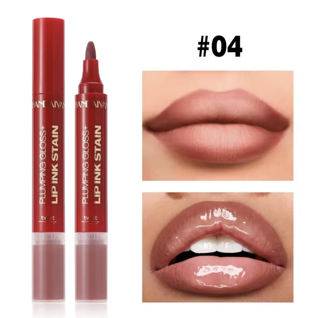 Labial 2 en 1 Handaiyan: Tinta de Larga Duración + Brillo Voluminizador (Plumping Gloss)