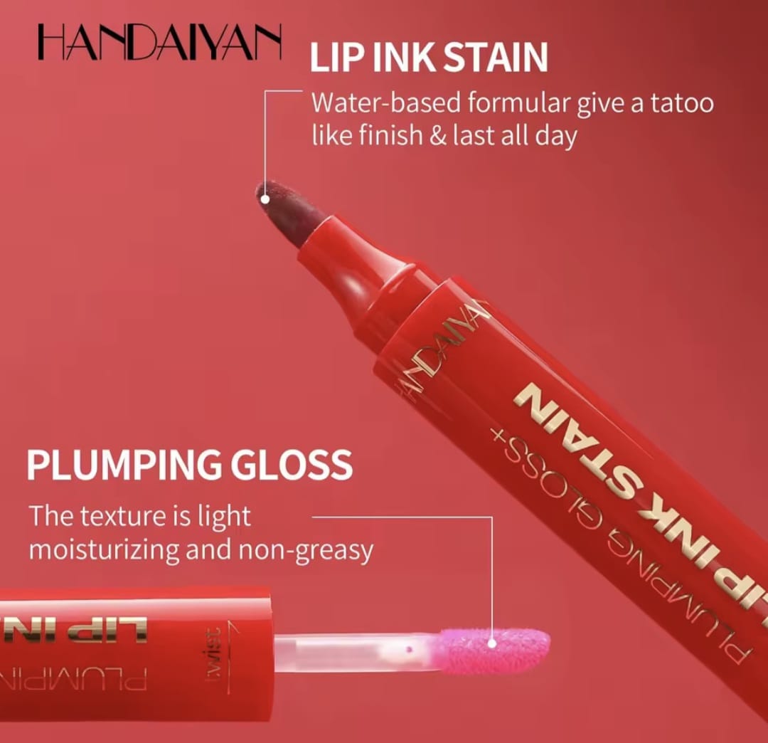 Labial 2 en 1 Handaiyan: Tinta de Larga Duración + Brillo Voluminizador (Plumping Gloss)