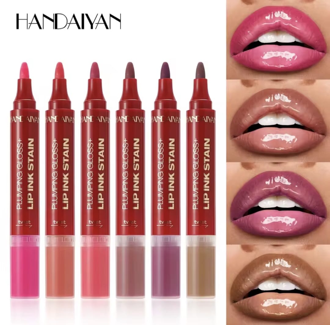 Labial 2 en 1 Handaiyan: Tinta de Larga Duración + Brillo Voluminizador (Plumping Gloss)