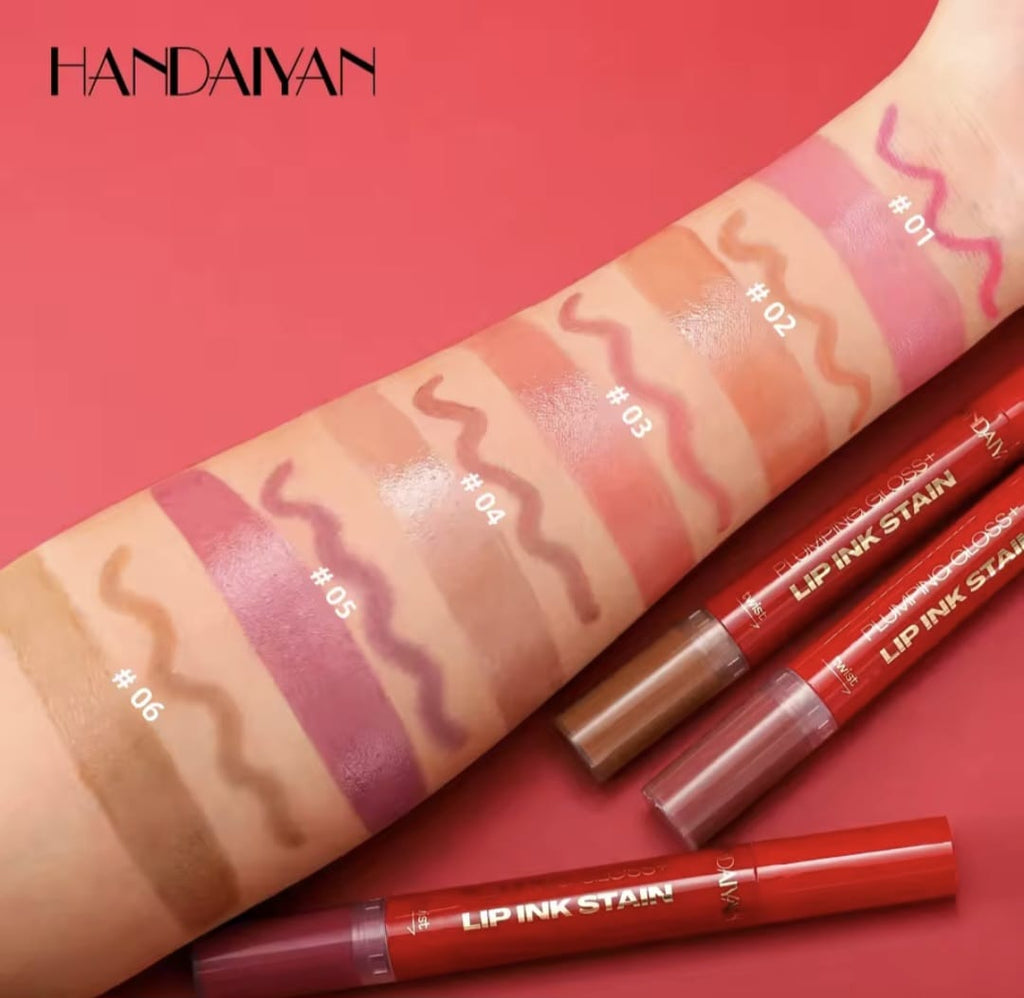 Labial 2 en 1 Handaiyan: Tinta de Larga Duración + Brillo Voluminizador (Plumping Gloss)