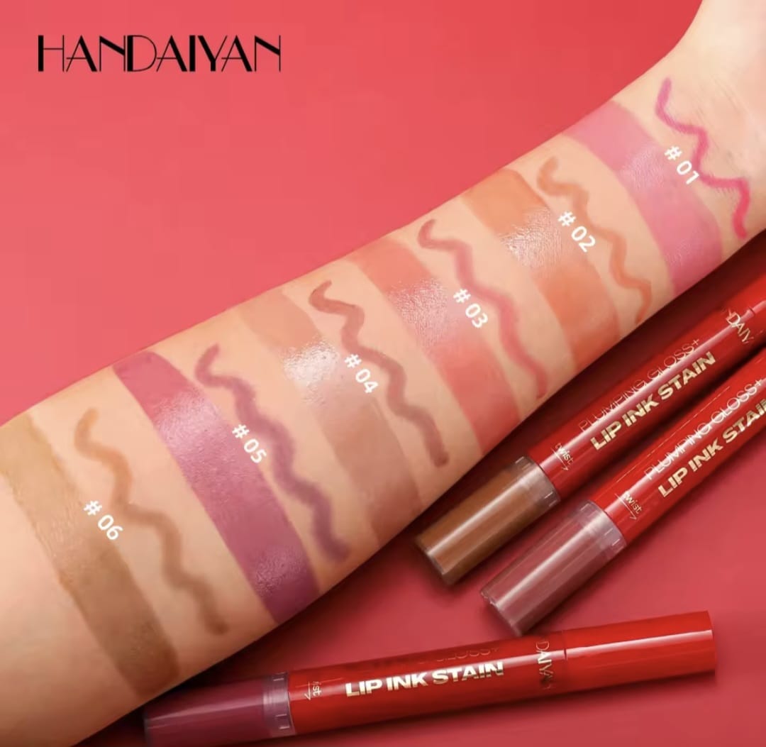Labial 2 en 1 Handaiyan: Tinta de Larga Duración + Brillo Voluminizador (Plumping Gloss)